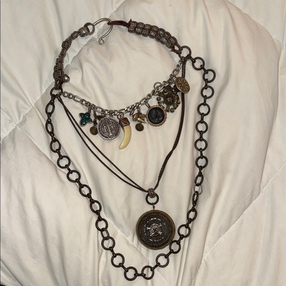 Lucky Brand Brown and Silver Necklace with Industrial Chain Design